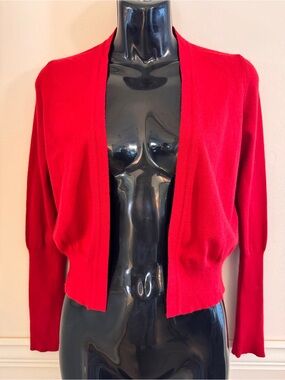 LaVia Italian Cropped Open-Front Red Women's Cardigan Sweater | Size S